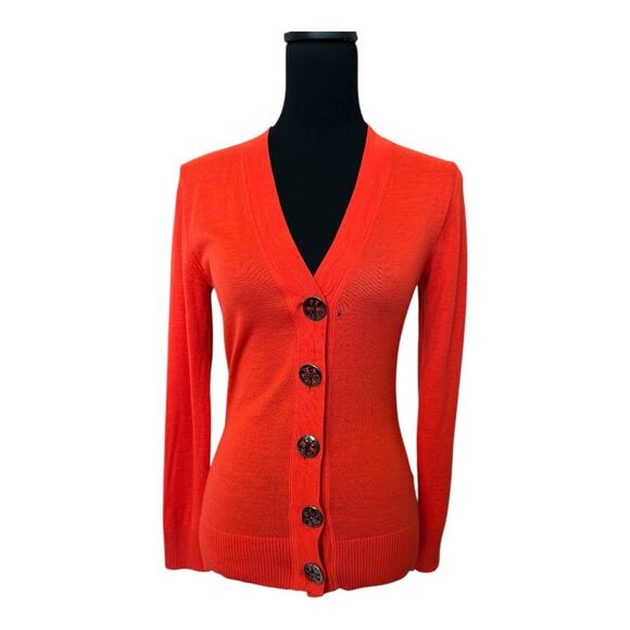 ~ TORY BURCH ~ FLAWED Women's Red Simone Boyfriend Cardigan Sweater Size XS - Picture 1 of 9